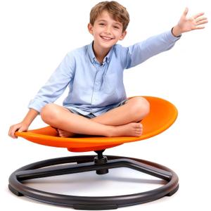 Autism Kids Swivel Chair,Sensory Spinning Chair for Kids,Toddler Spinner seat Carousel Spin Sensory Chair for Kids,Training Body Coordination,Metal Base Non Slip Safer (Orange)