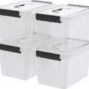 Kekow 6 L Clear Storage Box, Plastic Storage Latch Box with Black Handle, 4-Pack