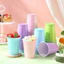 Reallnaive 100 Pcs 12 oz Disposable Plastic Party Cups, Rainbow Color Drinking Cups, Durable & Lightweight Reusable for Parties, Holidays, Events & Home Use (Pastel)