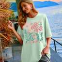 Boho Oversized Shirt Women Vintage Floral Shirts Daisy Flower Tshirt Wildflower Graphic Tees Casual Loose Tops (Green, S)