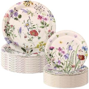 Mumufy 100 Pack Wild Floral Paper Plates Flower Dinner Decoration 9" & 7" Disposable Watercolor Dessert Plates for Wedding Birthday Baby Shower Bridal Tea Party Supplies(Wild Floral)