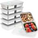 6Pcs 304 Stainless Steel Snack Containers, 2 Compartments Portable Food Storage Bento Boxes with Lids, Divided Meal Prep Lunch Box Food Container Dishwasher Safe (6PCS-Pearl White)