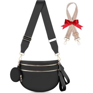 Bum Bags for Women Checkered Crossbody Bag Large Nylon Belt Purse Fanny Packs, Bonus with a Extra Strap