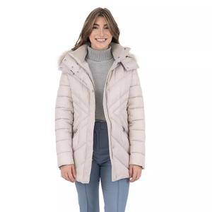 Women's Nine West Detachable Faux-Fur Hooded Short Quilted Puffer Coat, L