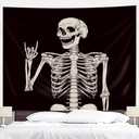 Riyidecor Skull Skeleton Tapestry Wall Hanging 51Hx59W Inch Funny Black and White Theme Home Decor for Men Women Gothic Hippie Halloween Bohemian Terror Rock and Roll Bedroom Living Room Dorm WW-SOKA