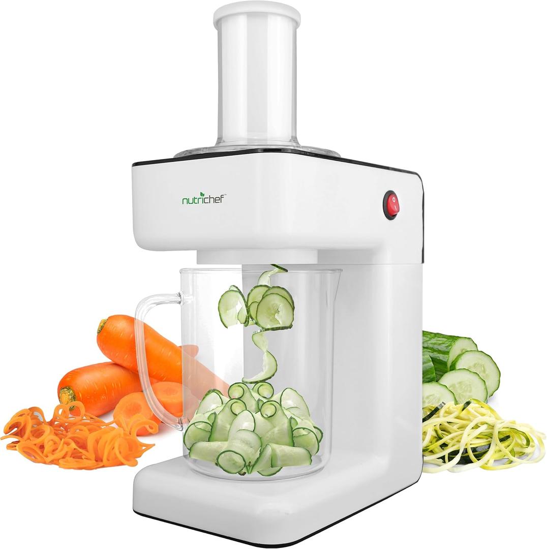 NutriChef Electric Vegetable Spiralizer  3-Blade Zucchini Spiralizer Noodle Maker, Veggie Spiral Slicer for Healthy Zoodles, Salad, Pasta, & Garnishes  Dishwasher-Safe, Food-Grade Design