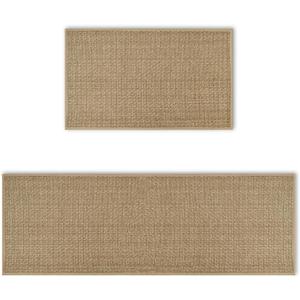 Artoid Mode Washable Non Slip Kitchen Rugs and Mats Set of 2, Rubber Backing Absorbent Kitchen Mats for Floor Front of Sink - 17x29 and 17x47 Inch (Linen)