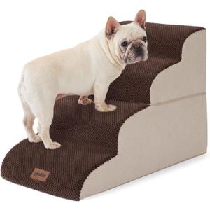 Dog Stairs Ramp for Bed 19.7" H - Pet Stairs Steps for Small to Medium Dogs to Get on Bed and Couch, 35D Foam with Non-Slip Bottom Brown, 4 Steps