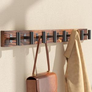 Coat Rack Wall Mount, 2 Pack Rustic Coat Hanger with 8 Black Metal Heavy Duty T Shaped Hooks, Pine Soild Wood Large Coat Hooks Wall Mounted for Entryway, Living Room, Bathroom (32.3")