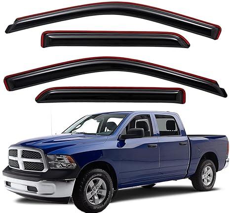 WV194109 Extra Durable In-Channel Wind Deflector Visor Rain Guard, Fit 2009-2018 Dodge Ram 1500 Crew Cab, 2010-2025 Ram 2500 & 3500 Crew & Mega Cab, 2019-2024 Ram 1500 Classic Crew Cab, Smoke, 4-Pcs