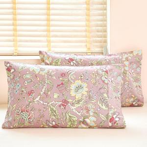 URBONUR 100% Cotton Pillowcases Set of 2 Standard Size Vintage Pink Floral Printed Pillow Cases Soft Cooling Pillowcase Decorative Pillow Cover (Standard, 20x26 Inches, Pink Flowers)