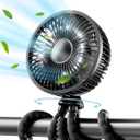 Gaiatop Baby Stroller Fan, 4000mAh Oscillating Mini Portable Fan with Light, 4 Speeds Battery Operated Small Handheld Desk Fan, 360 Rotate Flexible Tripod Clip On Fan for Car Seat Crib Travel Black