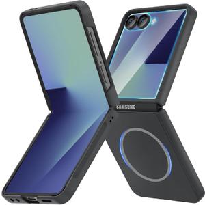 Ruky for Galaxy Z Flip 7 Slim Case, Full Body Cover Anti-Scratches Shockproof Hard PC Ultra-Thin, [Compatible with MagSafe] Protective Magnetic Phone Cover for Samsung Galaxy Z Flip 7 5G, Black