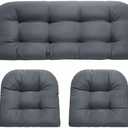 Wicker Chair Cushions, Waterproof Outdoor Loveseat Cushions for Patio Furniture, Tufted Wicker Furniture Cushions, 1 Loveseat and 2 U-Shaped Cushions, Grey