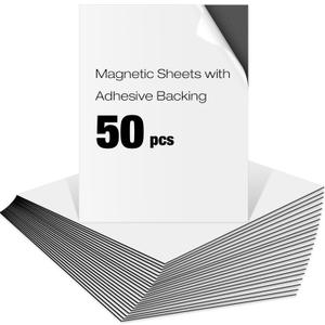 Xuhal 50 Pcs Magnetic Adhesive Sheets Black Magnetic Sheets with Adhesive Backing Flexible Self Paper Easy to Cut for Craft Board Photo Fridge (8 x 10 Inch)