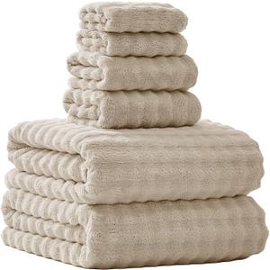 Oversized Bath Towels 40x80 Inches Extra Large Bath Sheets Set for Adults Thick Super Soft Quick Dry Highly Absobent Microfiber Shower Towels (Beige, 6PCS)