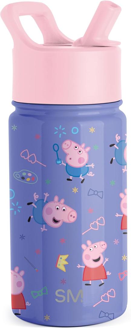 Simple Modern Kids Summit Water Bottle with Straw Lid | Peppa Pig 14oz Stainless Steel Cup Insulated Tumbler for Toddlers, School | Peppa Pig Bubbles