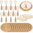 Gejoy 36 Pcs Boho Woven Placemats Wood Bead Napkin Rings with Dinner Napkins Cloth 13.8 Inch Round Water Hyacinth Placemat Farmhouse Rustic Table Chargers Wooden Dinner Ring for Wedding Thanksgiving