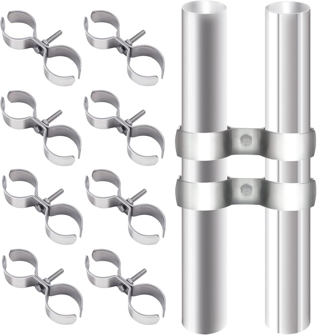 10 Set Dog Kennel Panel Clamps 1-3/8" Heavy Duty Chain Link Fence Panel Clamps for Shelf Pole Connector Double Port Saddle Fence Parts Galvanized for 32mm Pipe Panel Frames Dog Runs