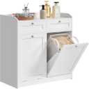 VASAGLE Laundry Cabinet with Tilt-Out Basket, Freestanding Storage Unit with Drawer and Laundry Hamper, for Bathroom, Living Room, 15.8 x 31.1 x 31.5 Inches, Cloud White UBBC751W01