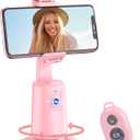 Auto Face Tracking Tripod 360° Rotating Cell Phone Photo and Video Kits Stand, No App, Camera Stand with Remote and Gesture Control, Rechargeable Smart Shooting Stand for Live Recording Tiktok（Pink）