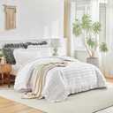 Tufted Dots Ruffle Comforter Set Full/Queen Size, 3 Pieces White Vintage Farmhouse Shabby Chic Comforters, Jacquard Boho Bohemian Bedding Set for All Season (1 Ruffled Comforter+ 2 Pillow Shams)