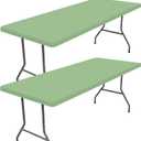Moosfor Spandex 8 Foot Rectangle Table Cloth 2 Pack, Elastic Fitted Tablecloths for Picnic, Stretch Washable Patio Table Cover for Outdoor, Camping, Banquet and Parties (Light Green, 30"x96")