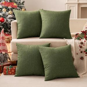 MIULEE Pack of 4 Decorative Christmas Throw Pillow Covers Linen Waterproof Pillow Covers Farmhouse Cushion Cases for Outdoor Patio Garden Tent Balcony Couch Sofa18x18 inch Green