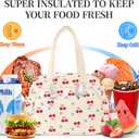 Lunch Box for Women,Insulated cherry Corduroy Lunch Tote Cute Lunch bag with Shoulder Strap, Multiple Pockets, Adult Teacher Nurse Bento Lunch Box for Women for work Picnic