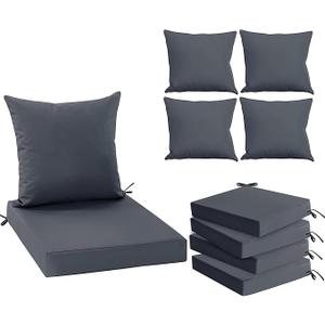 Outdoor Chair Cushion 19 x 19 Inch, Backrest and Seat Cushion Set for Patio Furniture with Water Resistant Removable Cover, Dark Grey, Set of 4