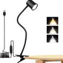 3 Modes & 10 Brightness Clip-on Reading Light - Desk Lamp with 360 Gooseneck & Memory Function for Bed, Books & Headboard (Black)