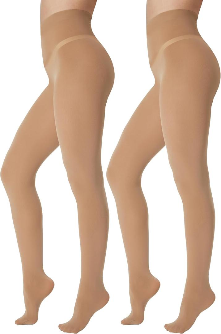 2 Pairs Women's 80D Opaque Tights, Soft Run-Resistant High Waisted Pantyhose, Solid Color Tights With 28 Colors (Beige, L)