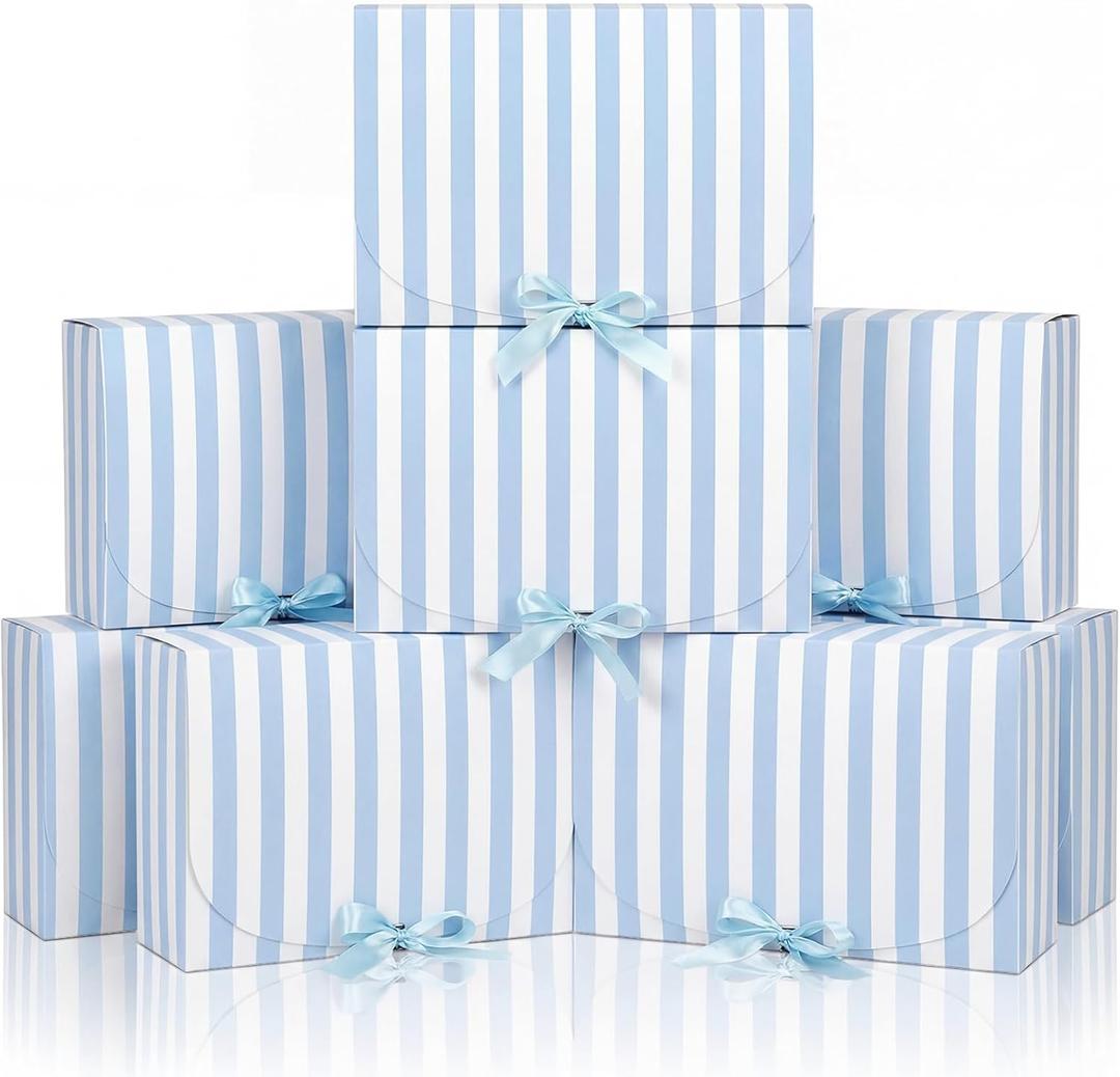 Kolldenn 12 Pcs Blue White Striped Bridesmaid Boxes Bridesmaid Proposal Gift Boxes with Satin Ribbon Blue Coastal Beach Last Toast on The Coast Party Bridal Supplies, 7.87 x 10.6 Inch