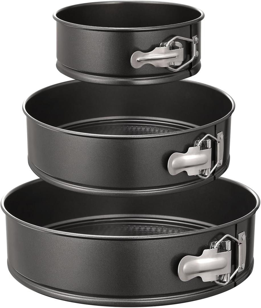 HIWARE Springform Pan Set of 3 Non-stick Leakproof Round Cake Pan Set Includes 3 Pieces 6" 8" 10"