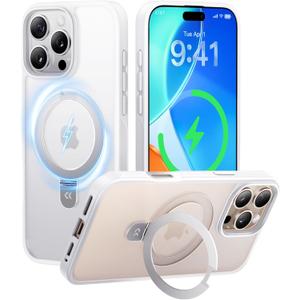 CASEKOO Ultra-Magnetic Stand for iPhone 16 Pro Case [Military Drop Protection] [Compatible with MagSafe] Shockproof Translucent Matte Slim Ring Holder Case for iPhone 16 Pro 6.3", Dove White