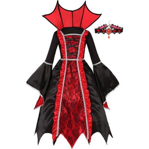 Girls Vampire Costume for Halloween Party Dress Up, Medium