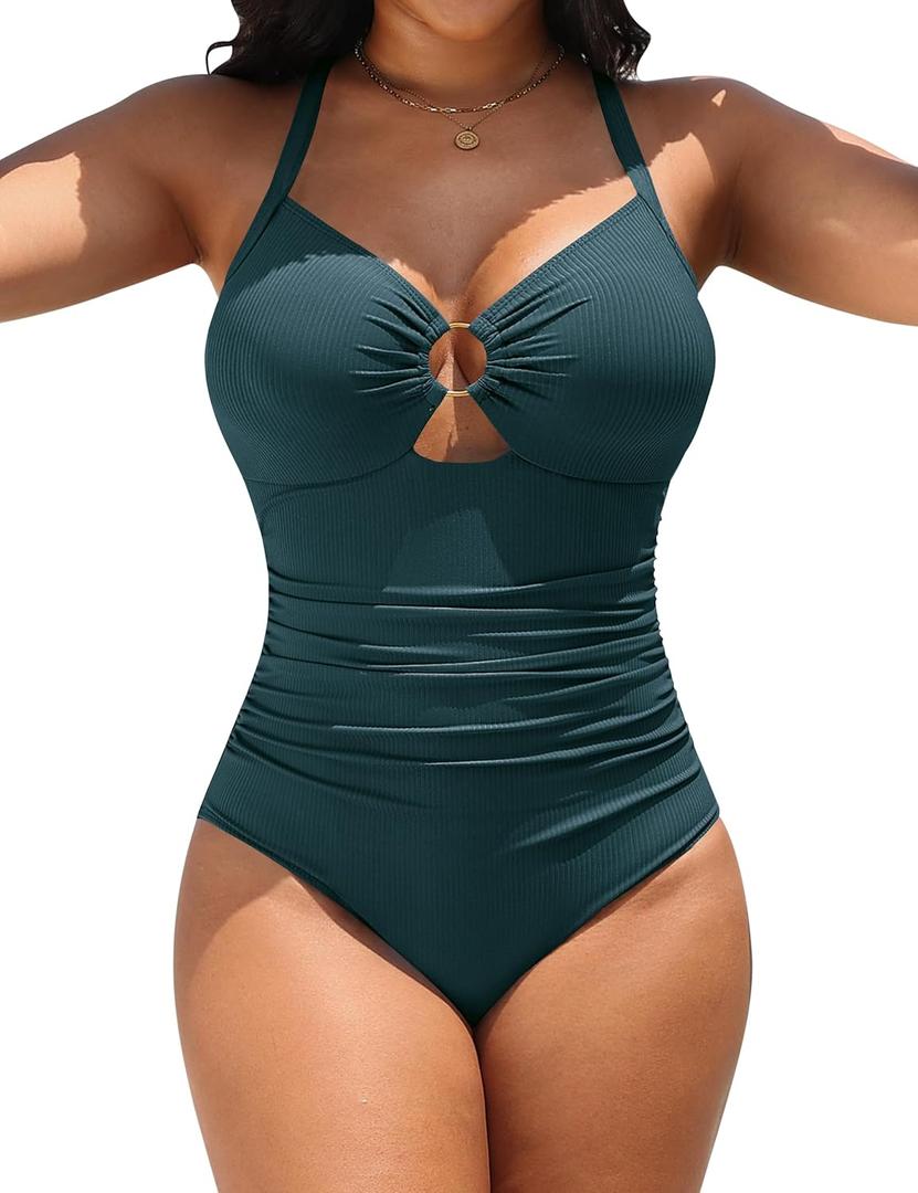 Blooming Jelly Womens One Piece Swimsuit Slimming Tummy Control Bathing Suit Shapewear Full Coverage Swim Suits (XX-Large, Teal)