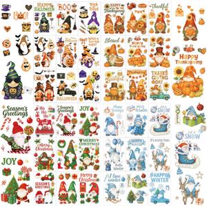 36 Sheets Window Clings Set Festive Stickers for Halloween Thanksgiving Christmas Winter Decor Bat Pumpkin Christmas Tree Elk Snowflake for Glass Windows Home