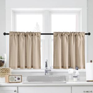 NICETOWN Cafe Linen Tier Curtains - 30 Inch Length Farmhouse Solid Short Small Half Window Curtains with Back Tab & Rod Pocket for Bathroom, 2 Panels, 55Wx30L, Angora