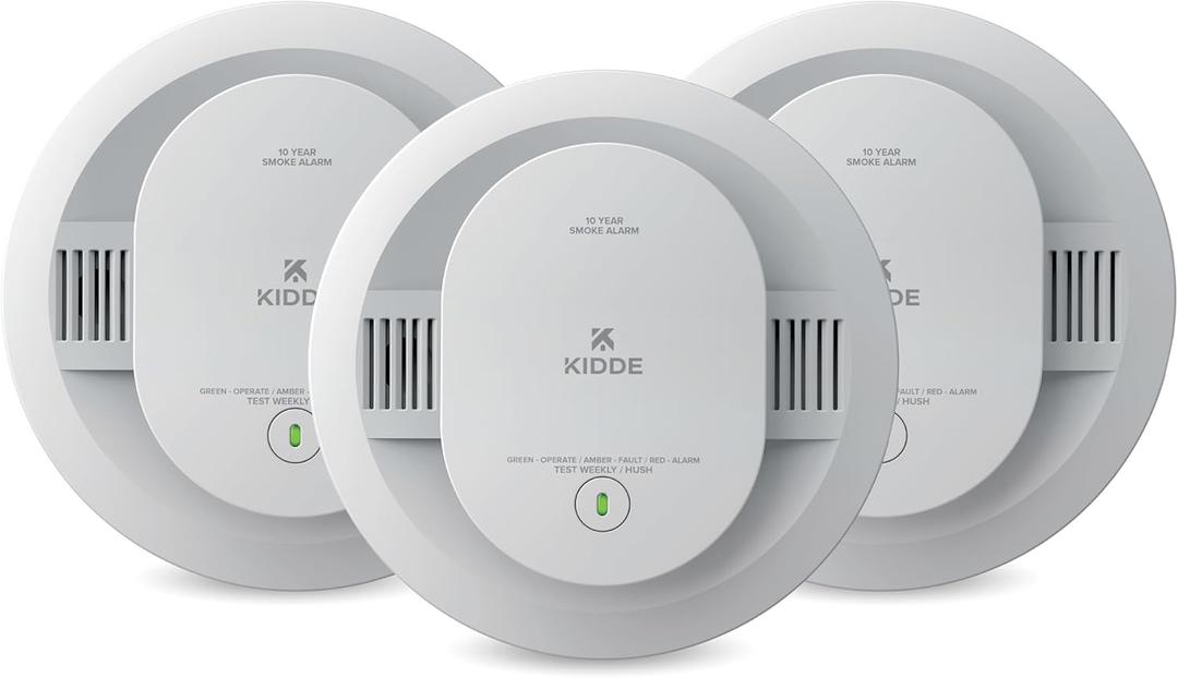 Kidde Smoke Detector for Home, 10-Year Battery Powered, Voice Alerts, LED Light Notifications, 3-Pack, EXP Date: 2035/Oct.