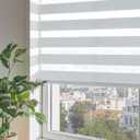 ChrisDowa Cordless Zebra Blinds for Windows, Dual Layer Free-Stop Light Filtering Window Roller Shades, Pull Down Privacy Zebra Shades for Home, Office, Bedroom, Door (32" W x 72" H, Light Grey)