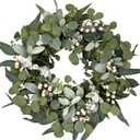 Idyllic Berries Eucalyptus Wreaths for Front Door, 20" Artificial Spring Summer Green Leaf Wreath for Farmhouse Wall Wedding Decor Window Front Porch Decor