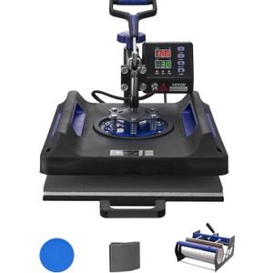 VEVOR 5 in 1 Heat Press Machine, Heat Transfer Machine with 30 oz Tumbler Press, 15 x 15 inch, 360 Swing Away T-Shirt Pressing, Fast Even Heating, for T-Shirts/Mugs/Plates/Hats, Black+Blue