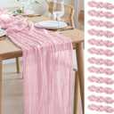 Asee'm 12pcs Cheesecloth Table Runner 120 Inches Blushing Pink Boho Gauze Cheese Cloth Runner 10FT Rustic Sheer Table Runners for Summer Wedding Baby Shower Holiday Party Decoration