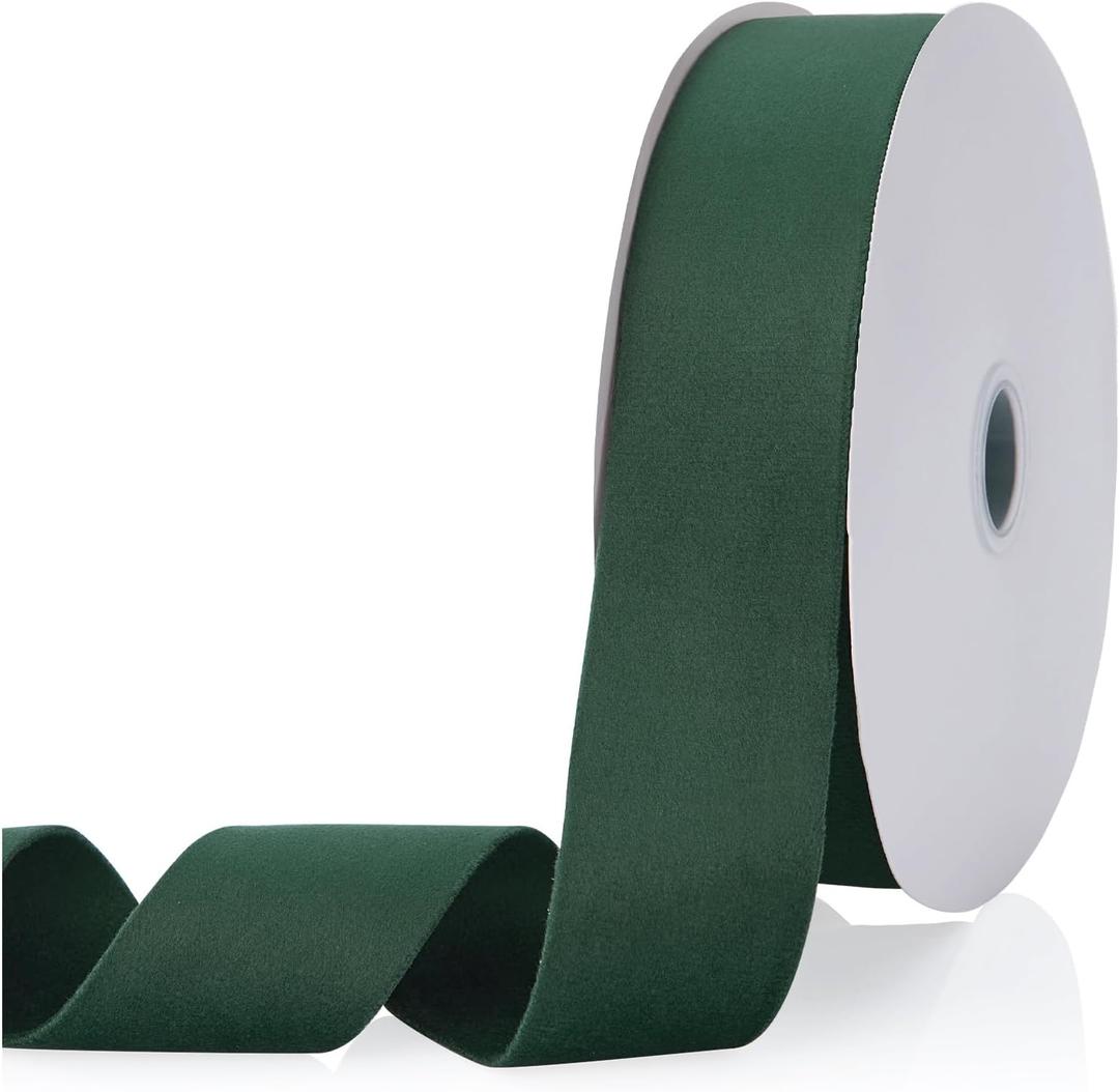 Velvet Ribbon Dark Green 1.5 inch, Continuous 20 Yards Double Faced Velvet Ribbon Great for Christmas Tree Ornaments,Gift Wrapping,Bow Making,Wreath Decoration,Wedding,Party,Handmade Crafts
