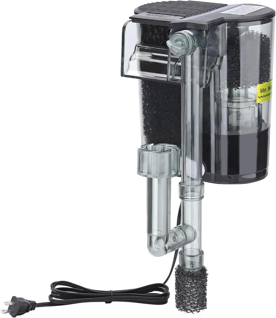 hygger Hang On Back Aquarium Filter, Small Fish Tank Filter Waterfall Filtration System, Adjustable Water Flow with Surface Skimmer, Replaceable Sponge Quiet Hanging Filter for Tank Up to 5 Gal