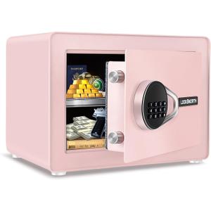 Safe for Home, 1.0 Cubic Feet Small Safe with Removable Shelf, Alarm System, Digital Electronic Security Money Box for Cash, Document, Home, Office, Hotel Use, Pink, 9.84"D x 13.78"W x 9.84"H