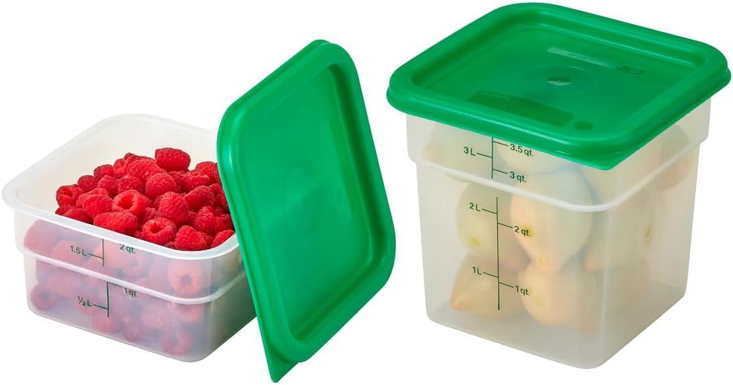Cambro Food Storage Container with Lid (Microwave Safe and BPA-Free) - 2 Pack - Classic Series Square with Green Lid - 2 and 4 QT (Quart) - Commercial Grade for Food Prep (Translucent)