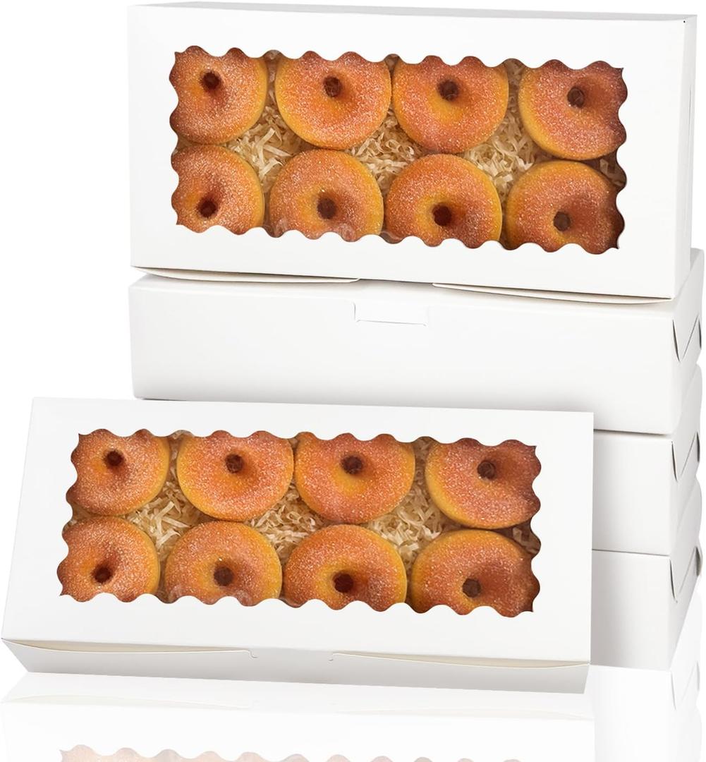 qiqee 12x5.5x2.5 Inch White Cookie Box with Window 15 Packs Two Uses Pastry Biscuit Bakery Box for Packaging