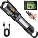 Rechargeable Led Flashlights High Lumens - 3000lm Super Bright Tactical Flashlight with Cob Sidelight and Hook, 5 Light Modes, Ipx6 Waterproof, for Camping, Repairs, and Home Emergencies